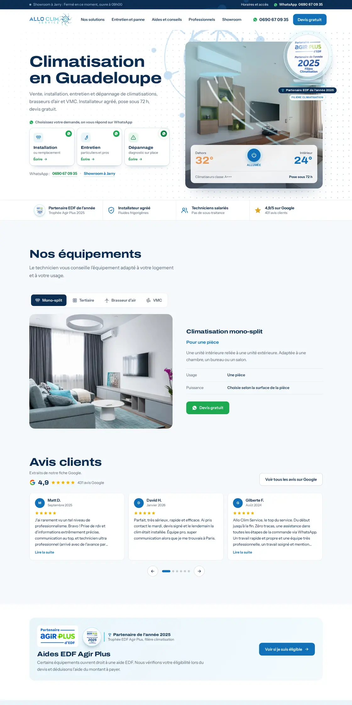 Le site d'Allo Clim sur ordinateur
